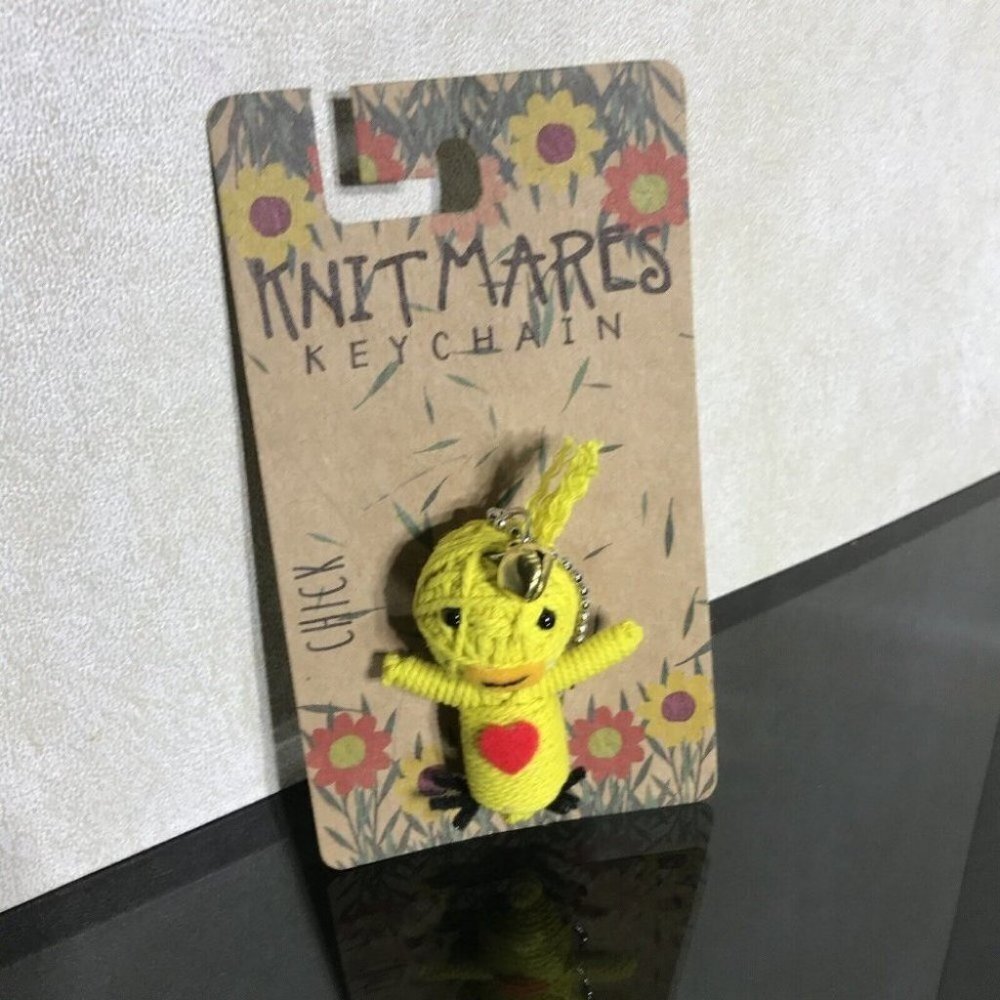 KNITMARES KEYCHAIN yellow Chick Chicken with heart chick Key Chain New